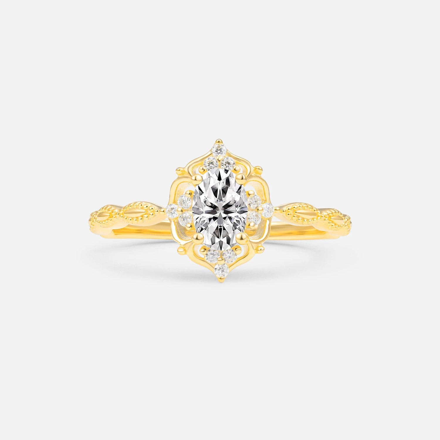 Milgrain Oval Lab-Grown Diamond Side Stone Engagement Ring
