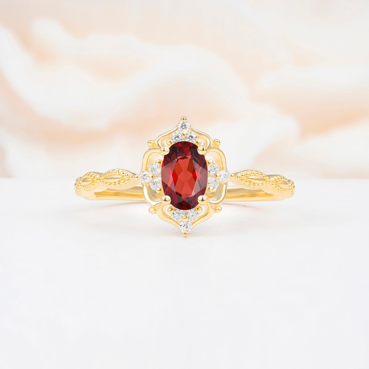 ML07068 Garnet Ring - Yellow-Gold