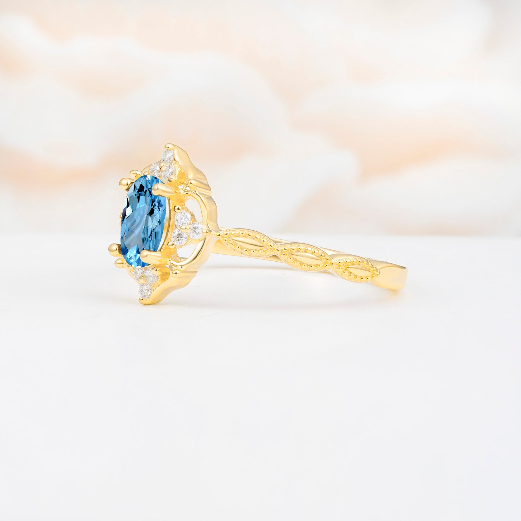 ML07068 Aquamarine Ring - White-Gold