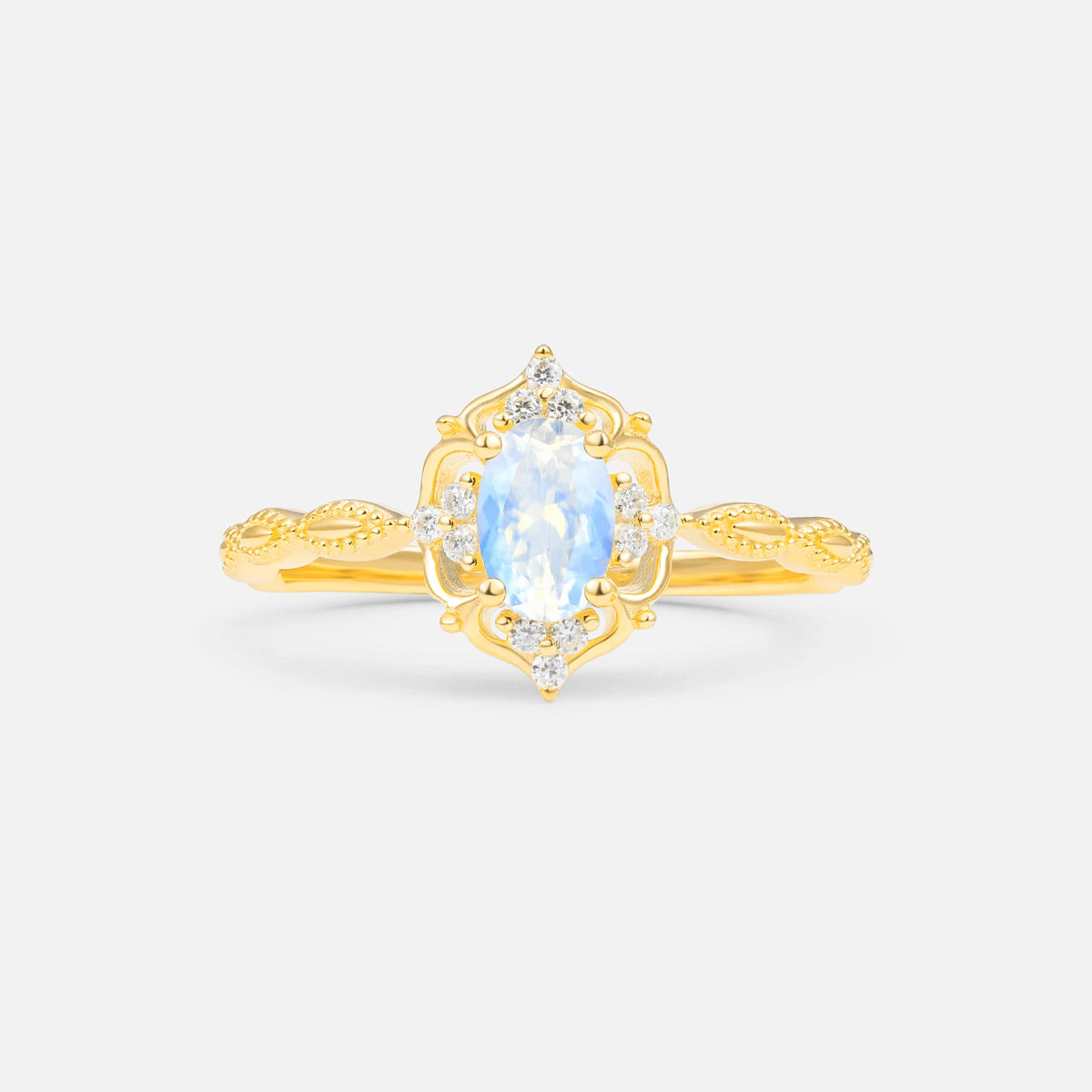 Milgrain Oval Moonstone Side Stone Engagement Ring