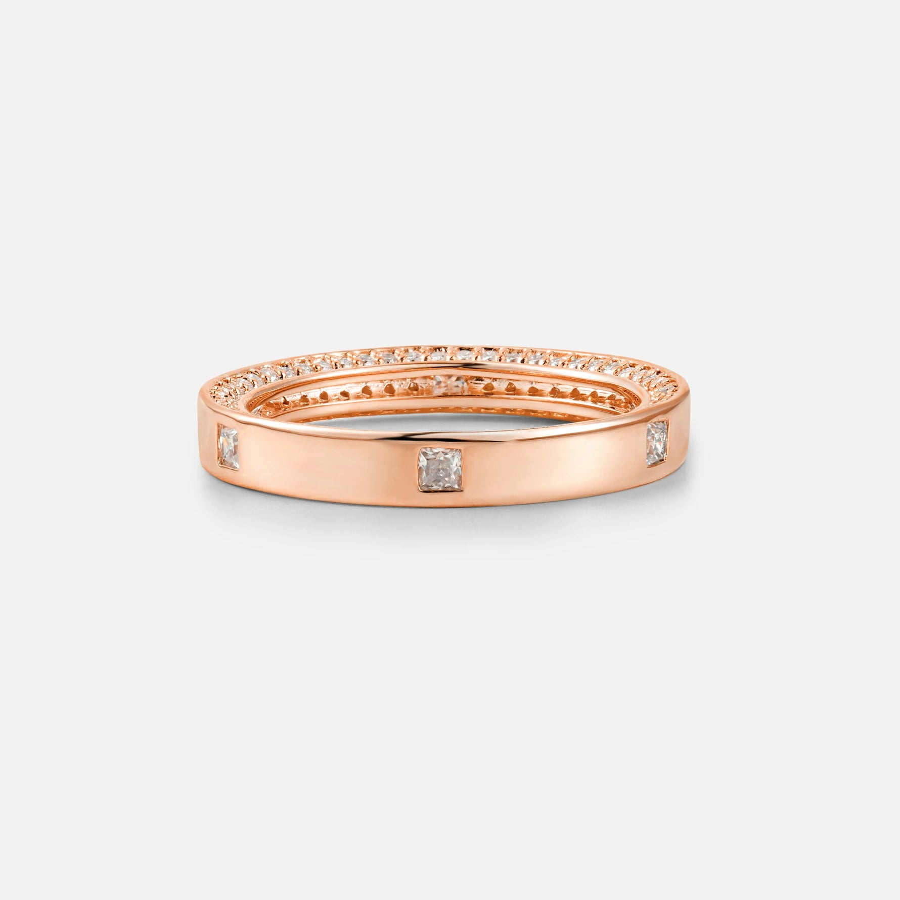 Princess Cut Moissanite Men’s Wedding Band with Pavé Edge Detail - Additional view