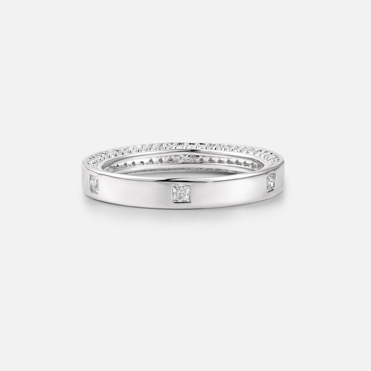 Princess Cut Moissanite Men’s Wedding Band with Pavé Edge Detail - Additional view