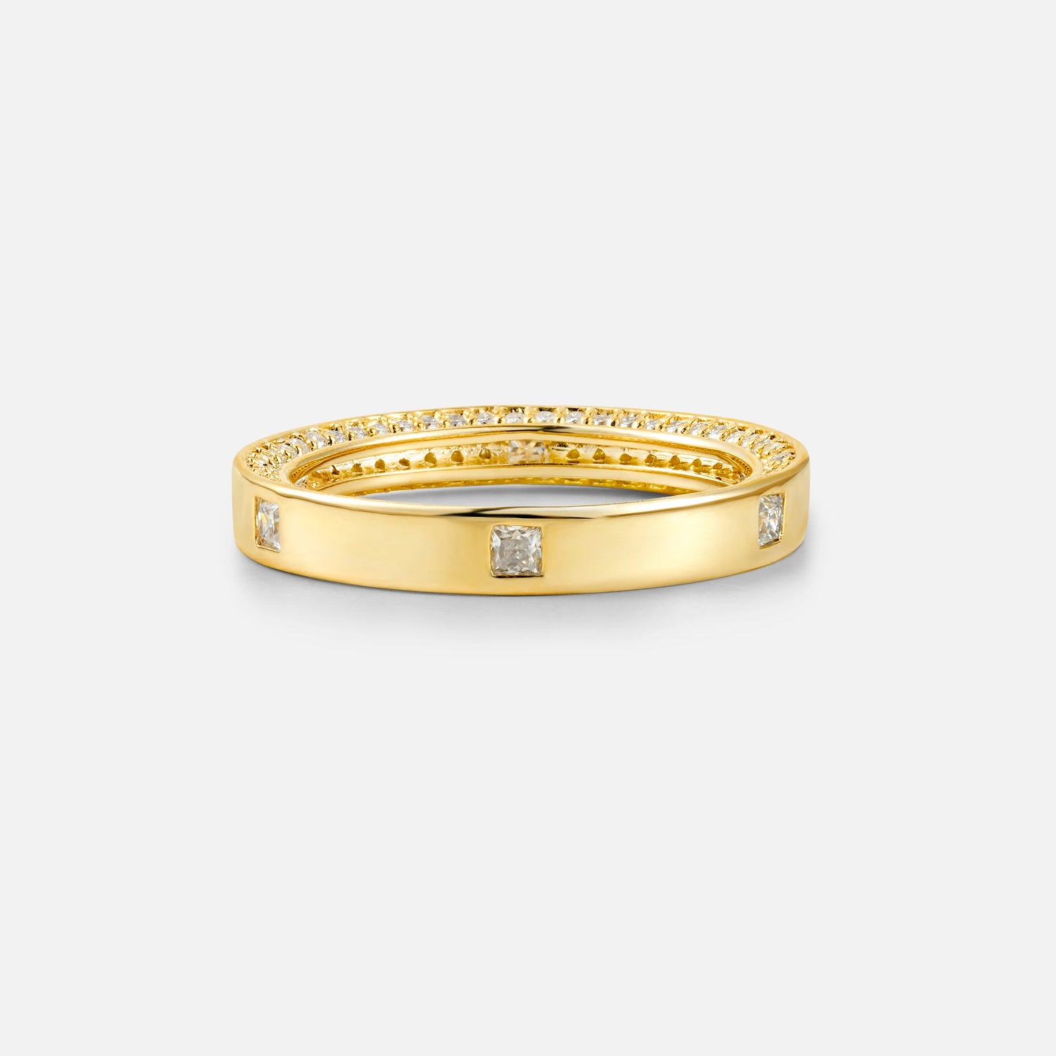 Princess Cut Moissanite Men’s Wedding Band with Pavé Edge Detail - Additional view