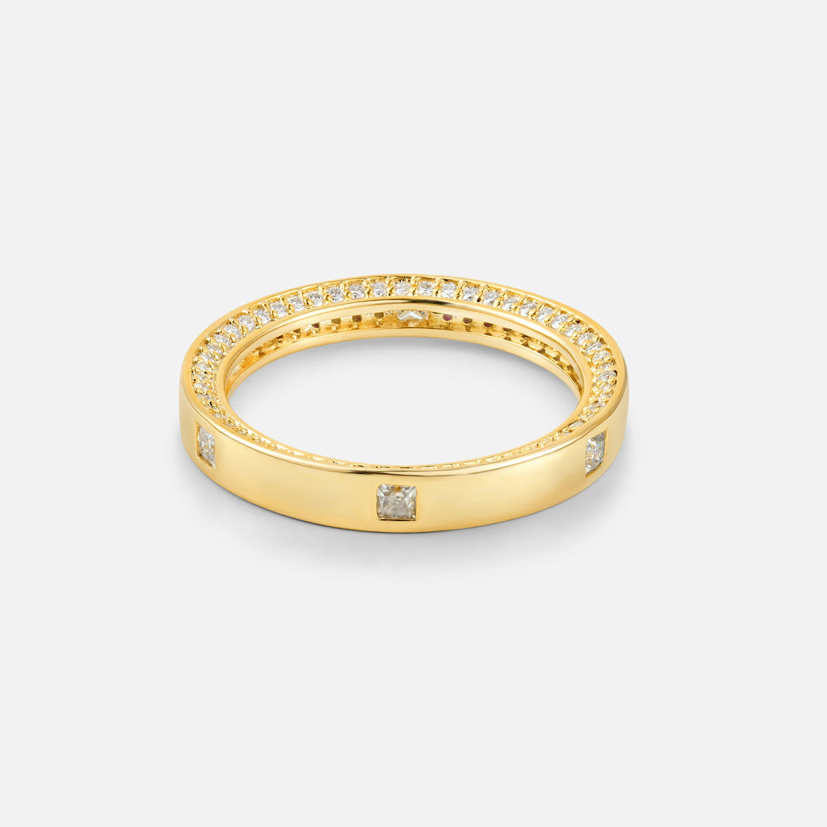 Princess Cut Moissanite Men’s Wedding Band with Pavé Edge Detail - Additional view