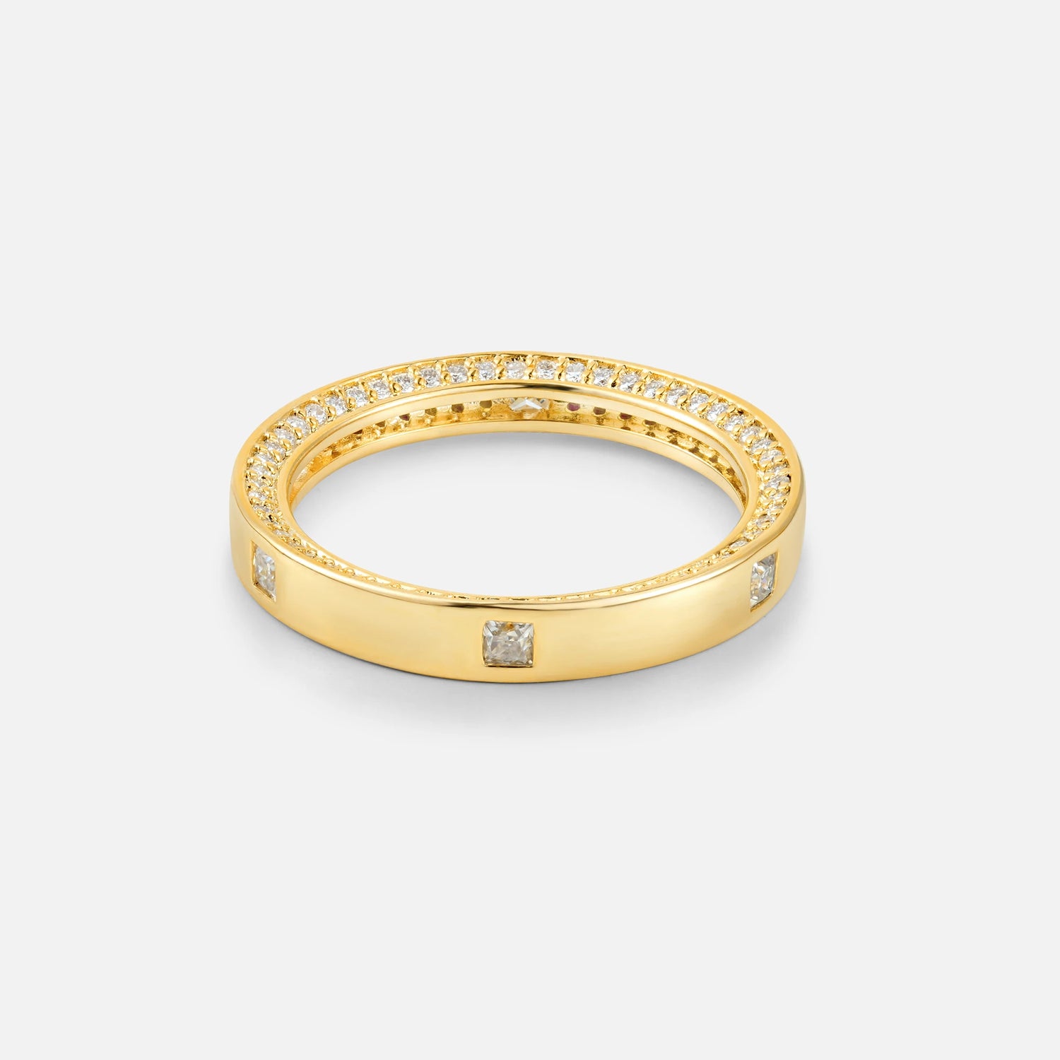 Princess Cut Moissanite Men’s Wedding Band with Pavé Edge Detail - Additional view