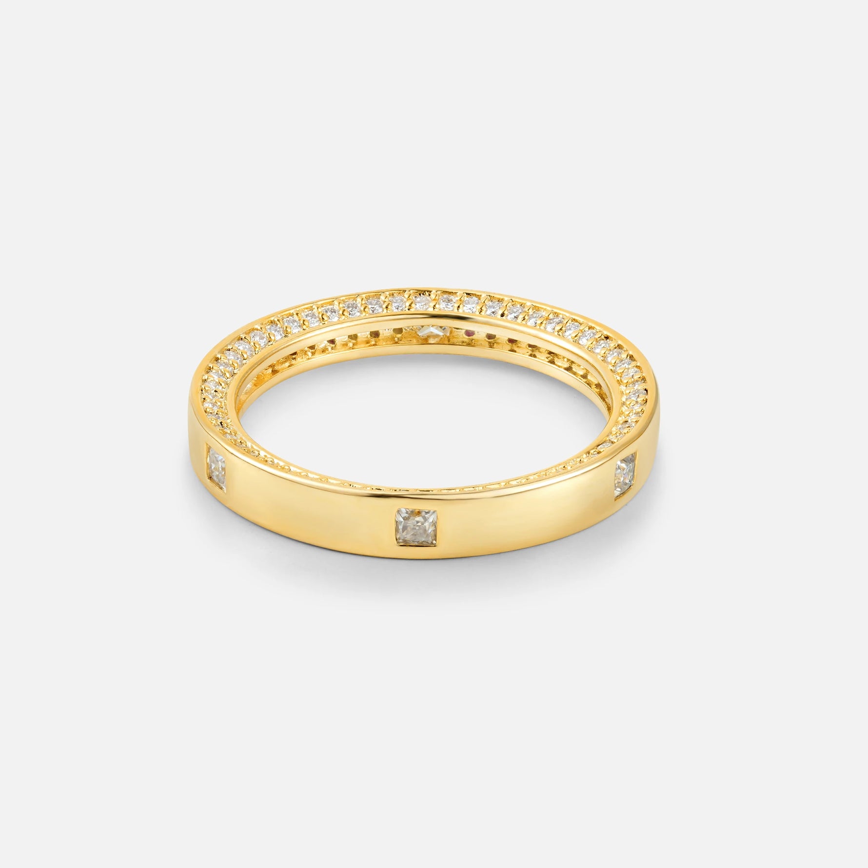 Princess Cut Moissanite Men’s Wedding Band with Pavé Edge Detail - Additional view