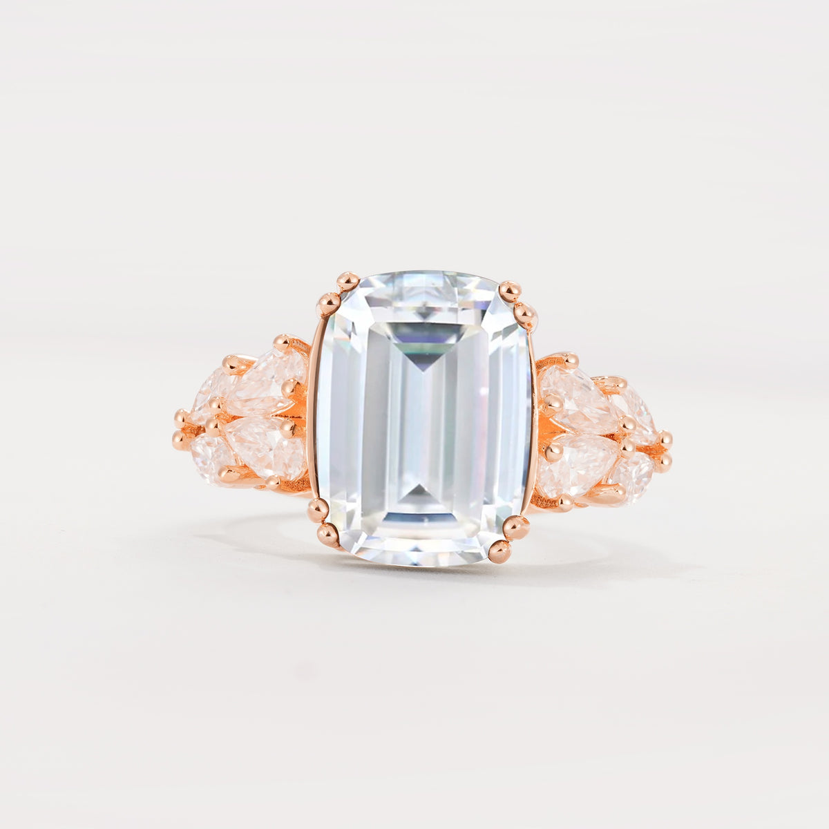 Luxury Emerald Cut Cluster Accent Moissanite Engagement Ring - Additional view