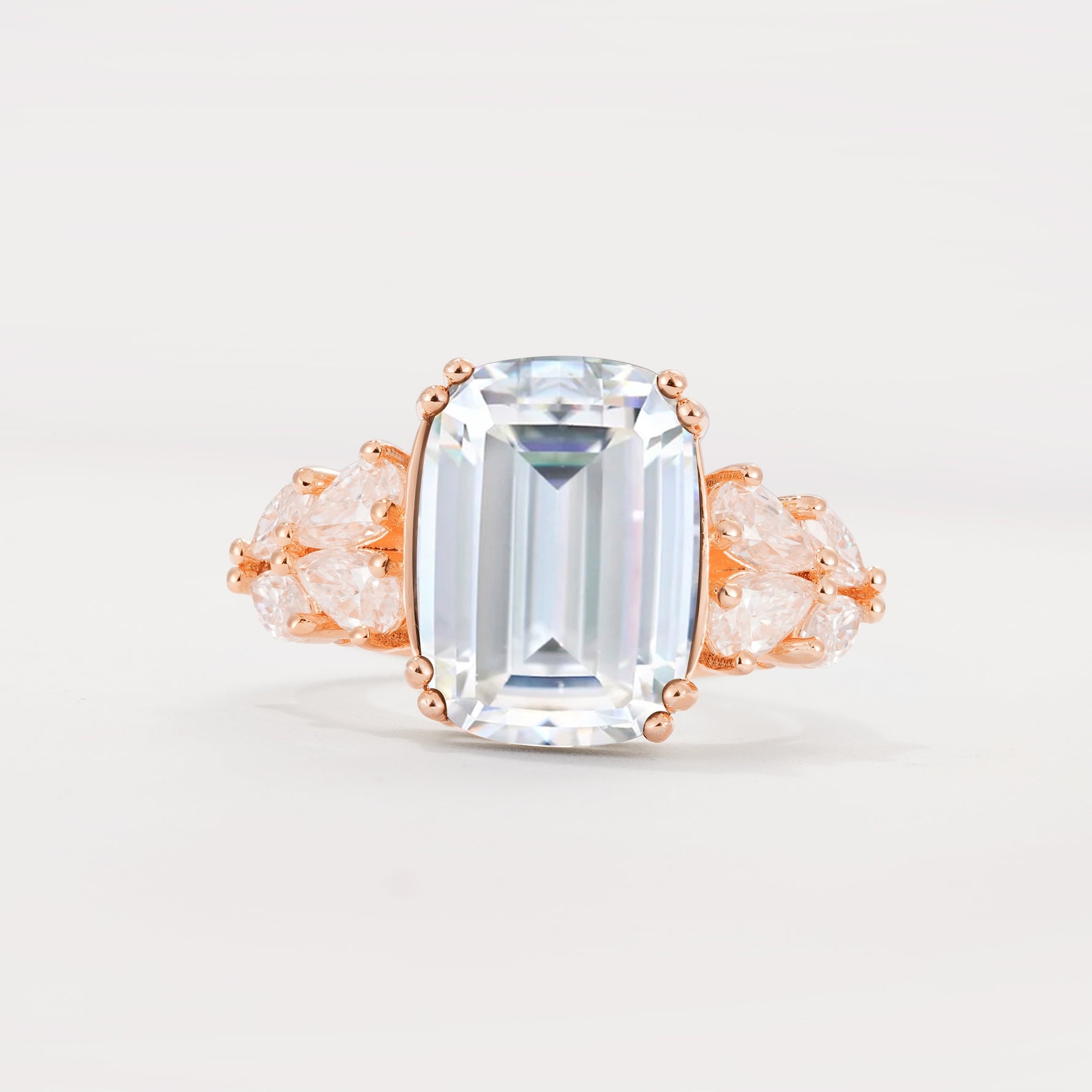 Luxury Emerald Cut Cluster Accent Moissanite Engagement Ring - Additional view