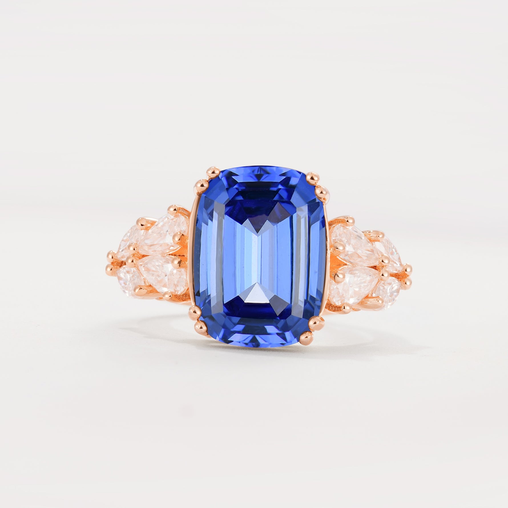 Luxury Emerald Cut Cluster Accent Sapphire Engagement Ring - Additional view