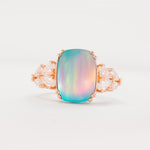 Luxury Emerald Cut Cluster Accent Fire Opal Engagement Ring - Additional view