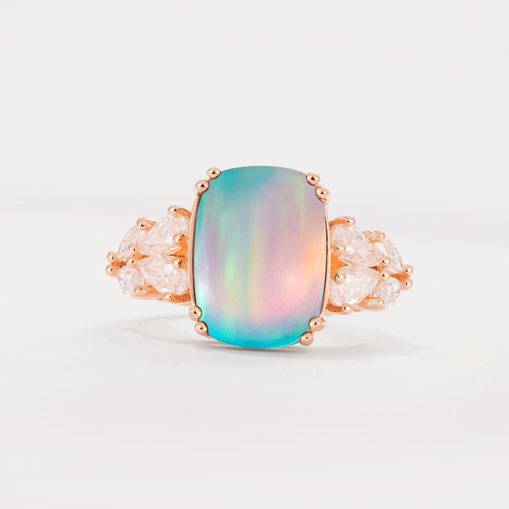 Luxury Emerald Cut Cluster Accent Fire Opal Engagement Ring - Additional view