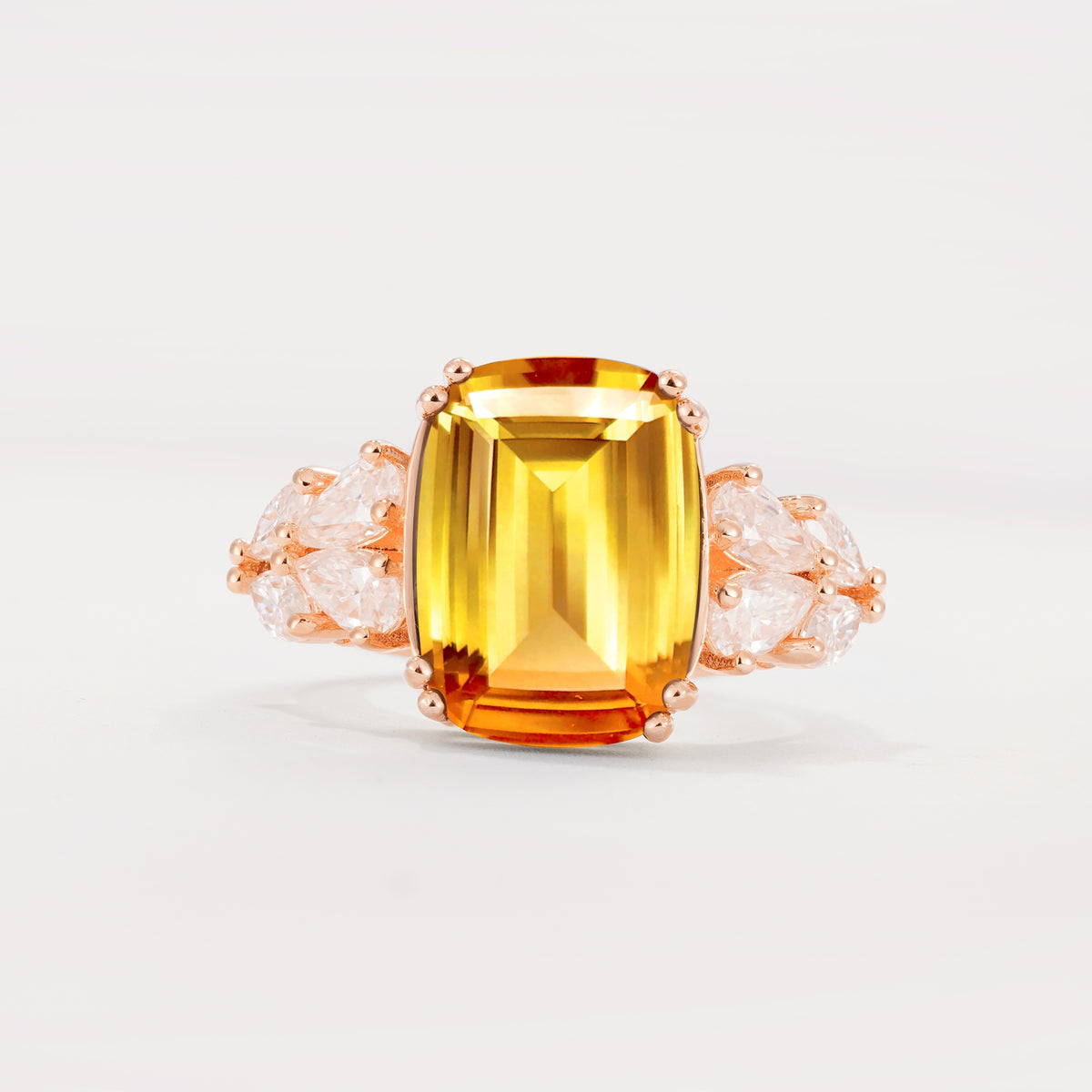 Luxury Emerald Cut Cluster Accent Citrine Engagement Ring - Additional view