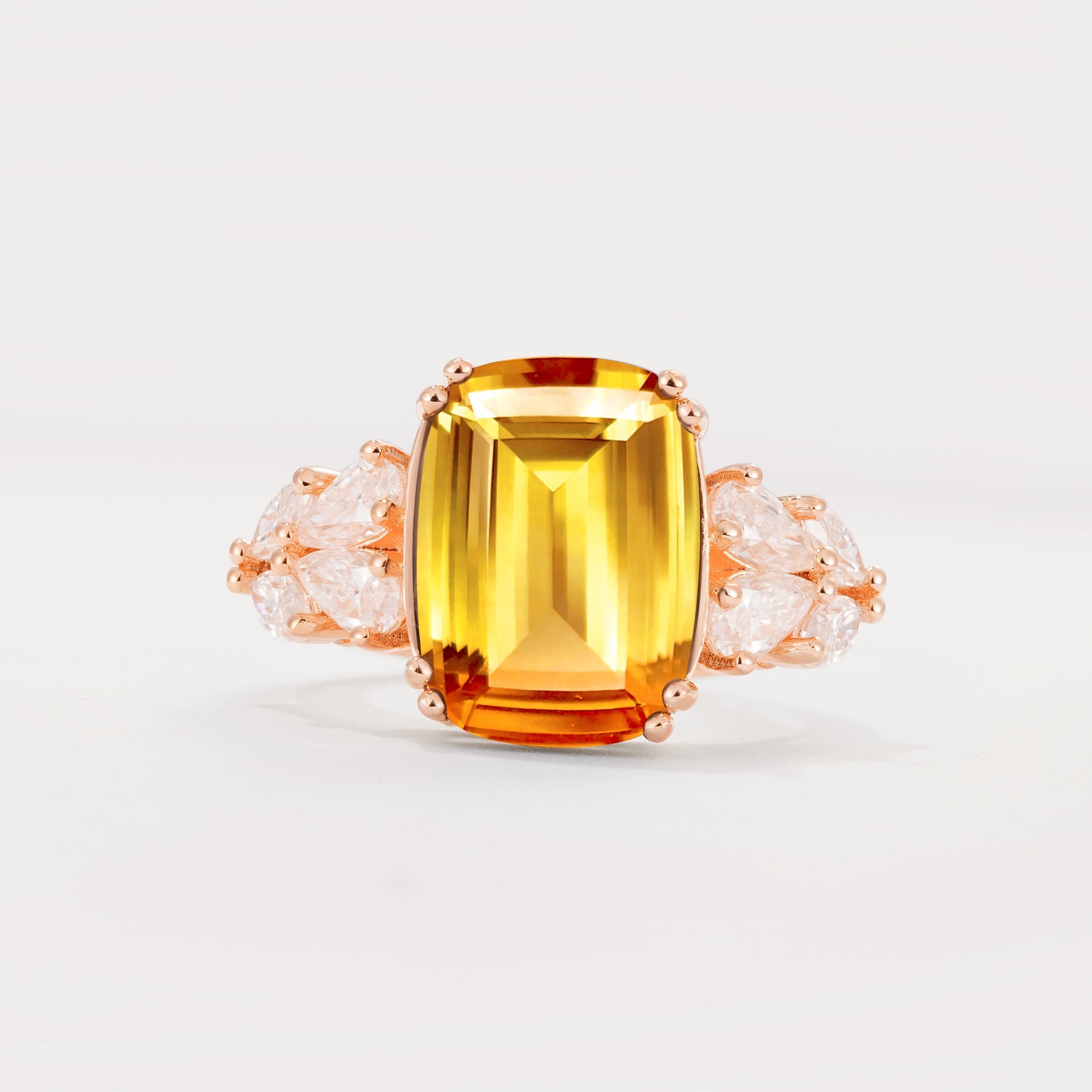 Luxury Emerald Cut Cluster Accent Citrine Engagement Ring - Additional view