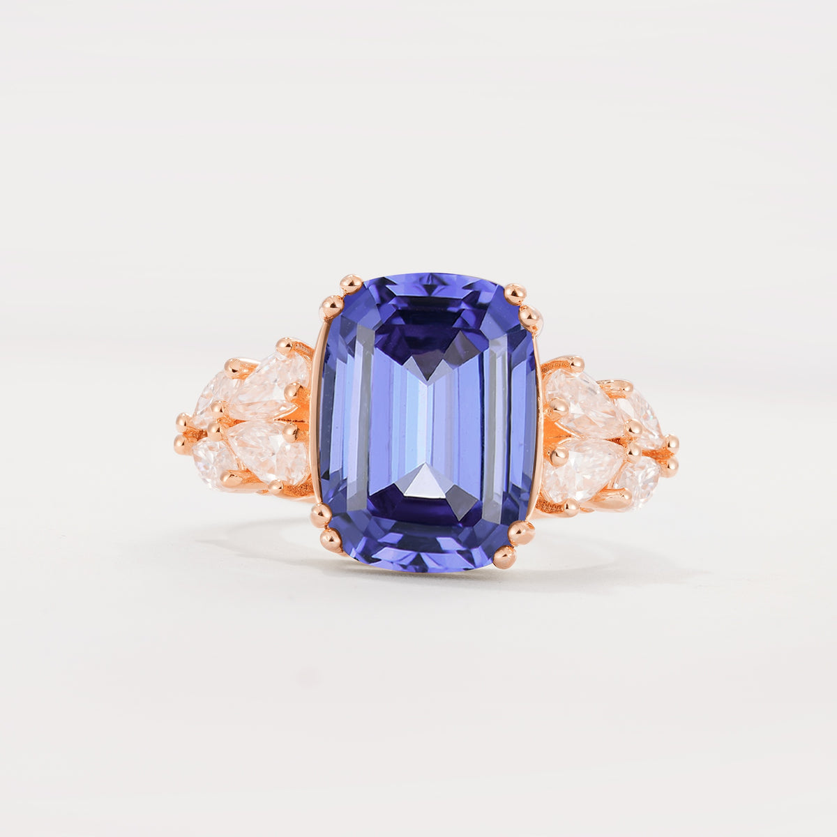 Luxury Emerald Cut Cluster Accent Tanzanite Engagement Ring - Additional view