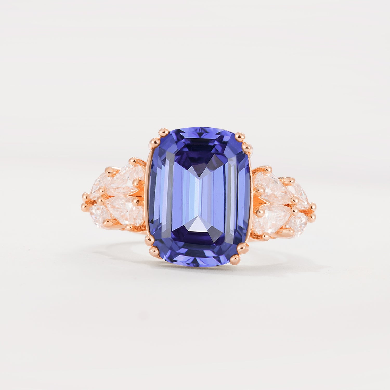 Luxury Emerald Cut Cluster Accent Tanzanite Engagement Ring - Additional view