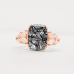 Luxury Emerald Cut Cluster Accent Black Rutilated Quartz Engagement Ring - Additional view