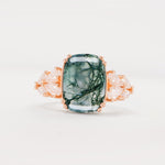 Luxury Emerald Cut Cluster Accent Moss Agate Engagement Ring - Additional view
