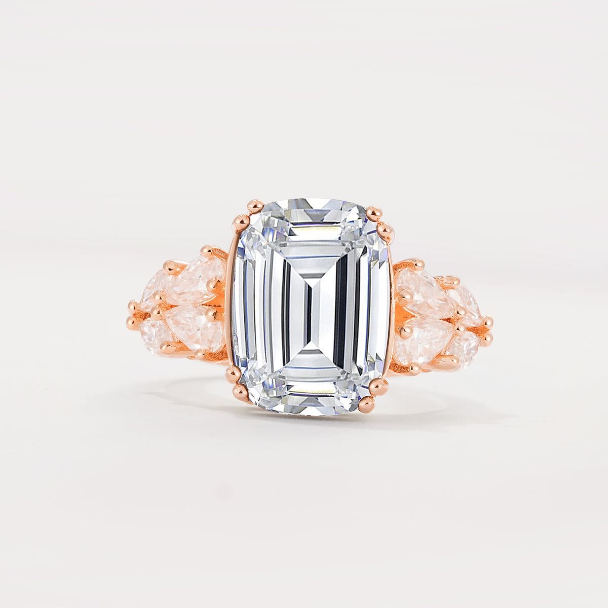 Luxury Emerald Cut Cluster Accent Lab Diamond Engagement Ring - Additional view