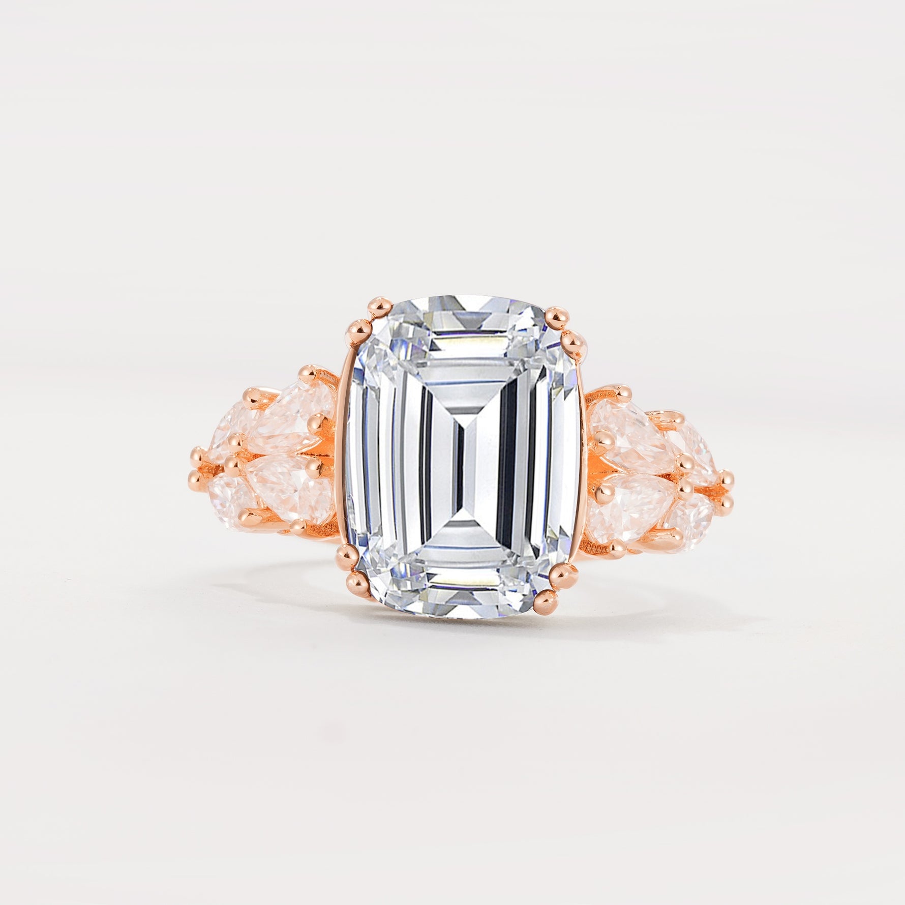 Luxury Emerald Cut Cluster Accent Lab Diamond Engagement Ring - Additional view