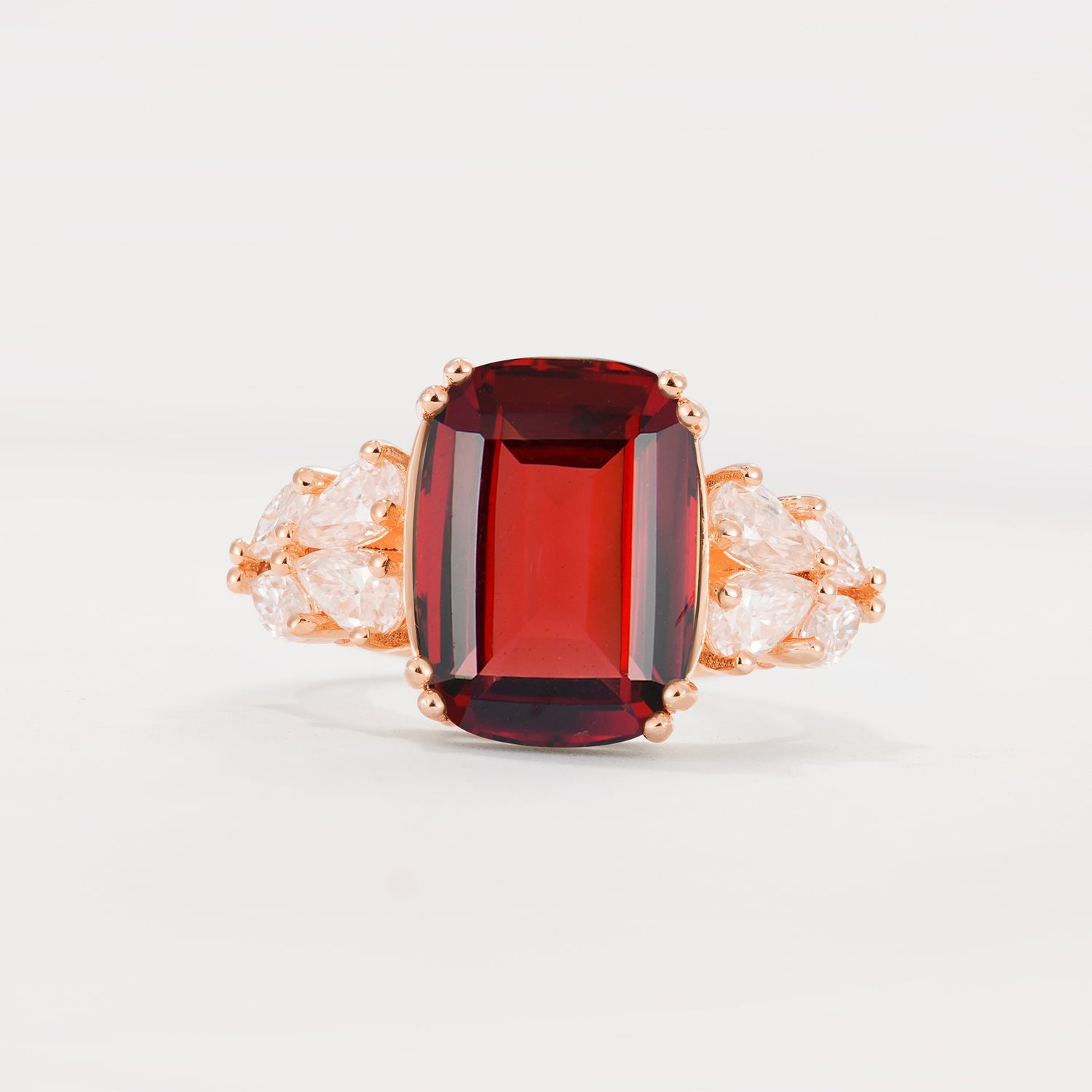 Luxury Emerald Cut Cluster Accent Garnet Engagement Ring - Additional view
