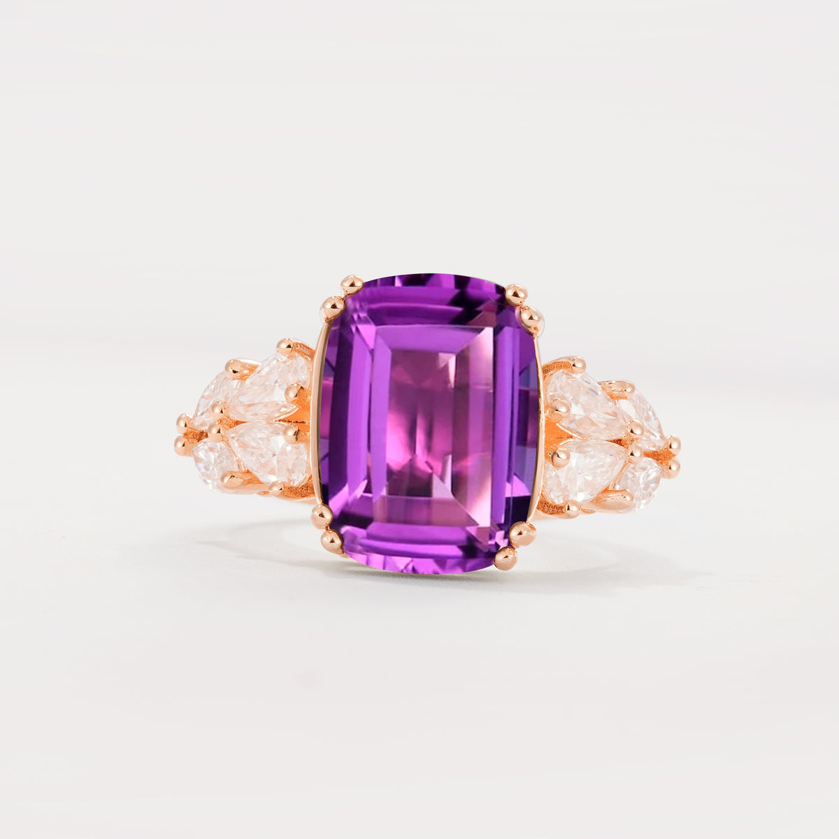 Luxury Emerald Cut Cluster Accent Amethyst Engagement Ring - Additional view