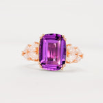 Luxury Emerald Cut Cluster Accent Amethyst Engagement Ring - Additional view