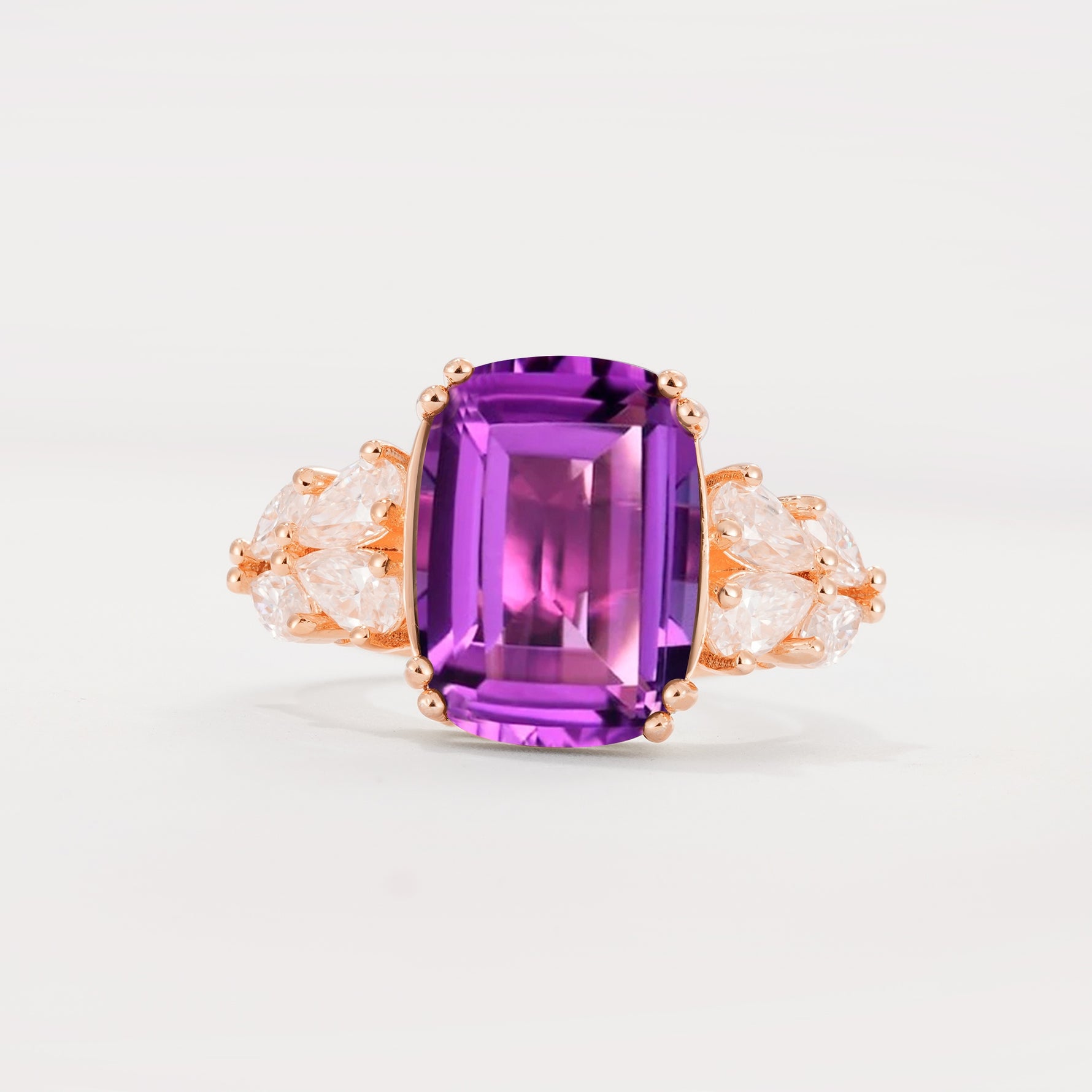 Luxury Emerald Cut Cluster Accent Amethyst Engagement Ring - Additional view
