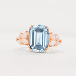 Luxury Emerald Cut Cluster Accent Aquamarine Engagement Ring - Additional view
