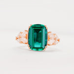 Luxury Emerald Cut Cluster Accent Emerald Engagement Ring - Additional view