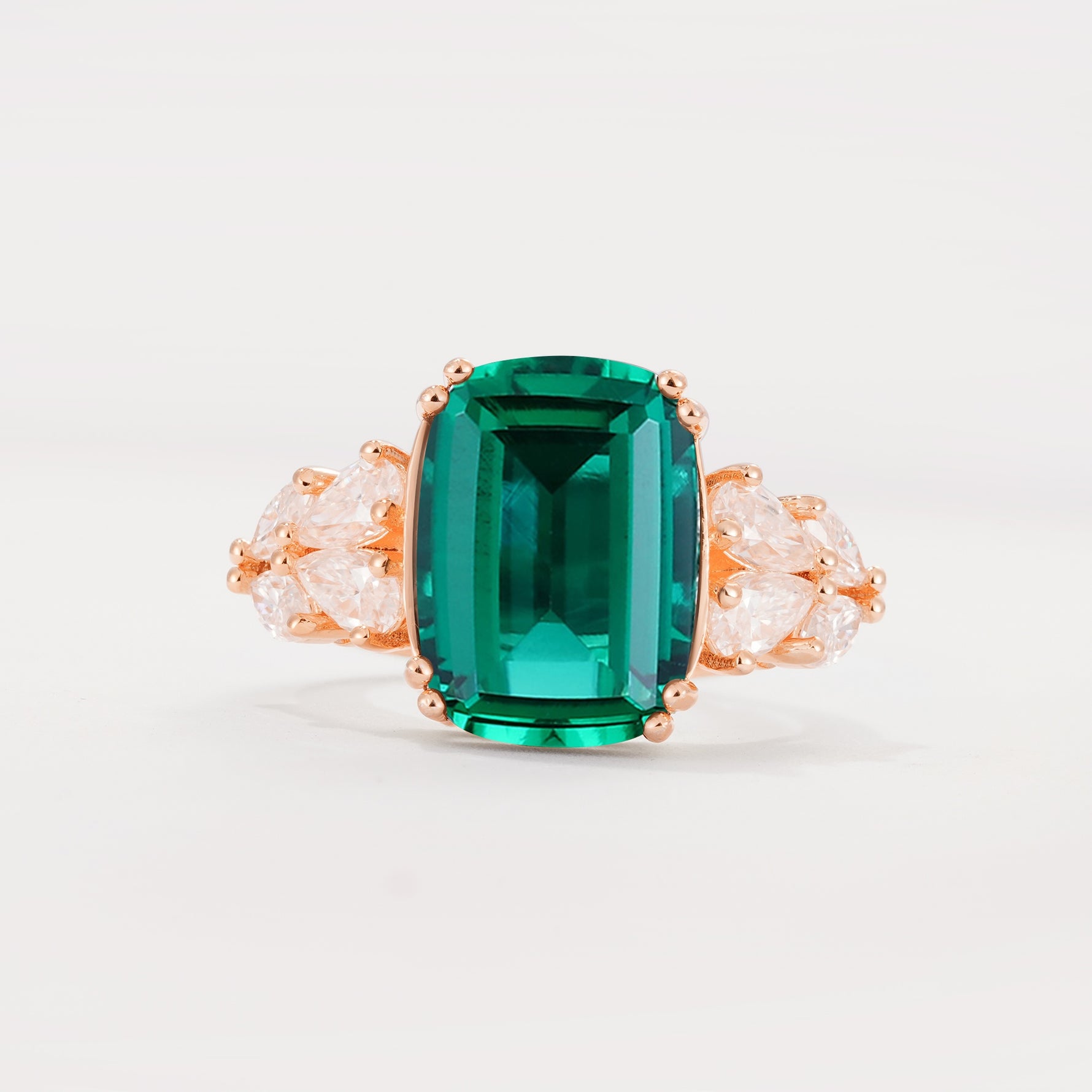 Luxury Emerald Cut Cluster Accent Emerald Engagement Ring - Additional view