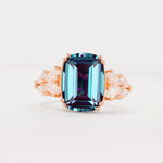 Luxury Emerald Cut Cluster Accent Alexandrite Engagement Ring - Additional view