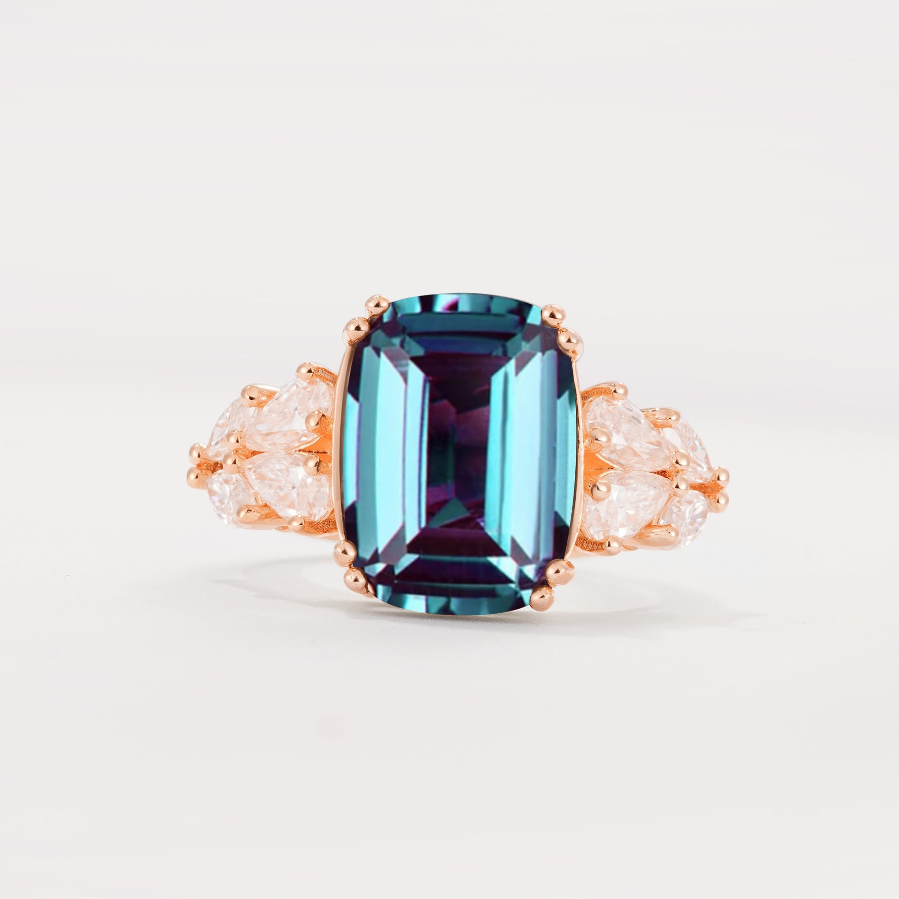Luxury Emerald Cut Cluster Accent Alexandrite Engagement Ring - Additional view