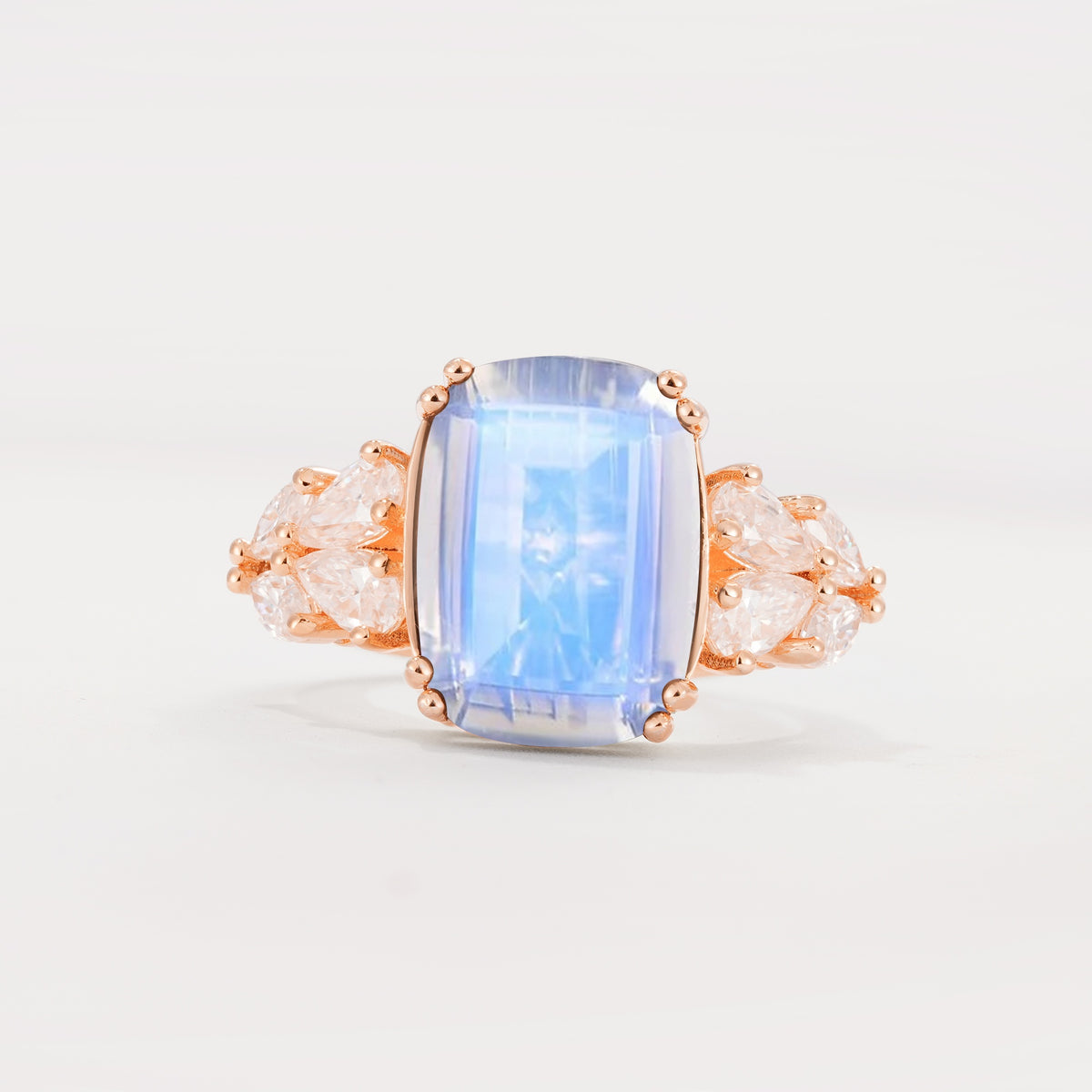 Luxury Emerald Cut Cluster Accent Moonstone Engagement Ring - Additional view