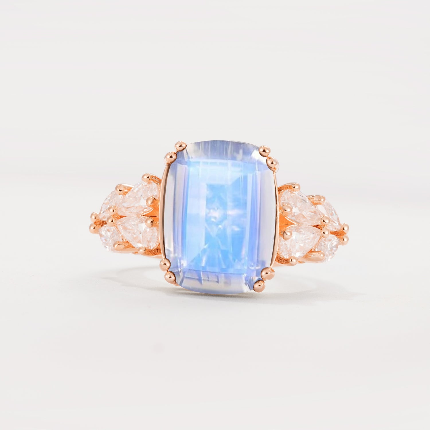 Luxury Emerald Cut Cluster Accent Moonstone Engagement Ring - Additional view
