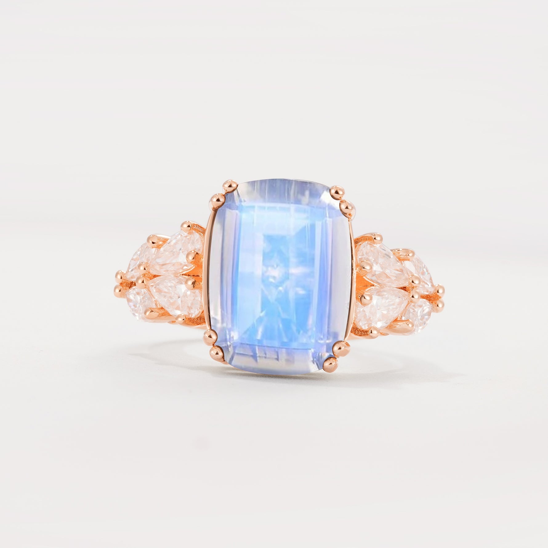 Luxury Emerald Cut Cluster Accent Moonstone Engagement Ring - Additional view