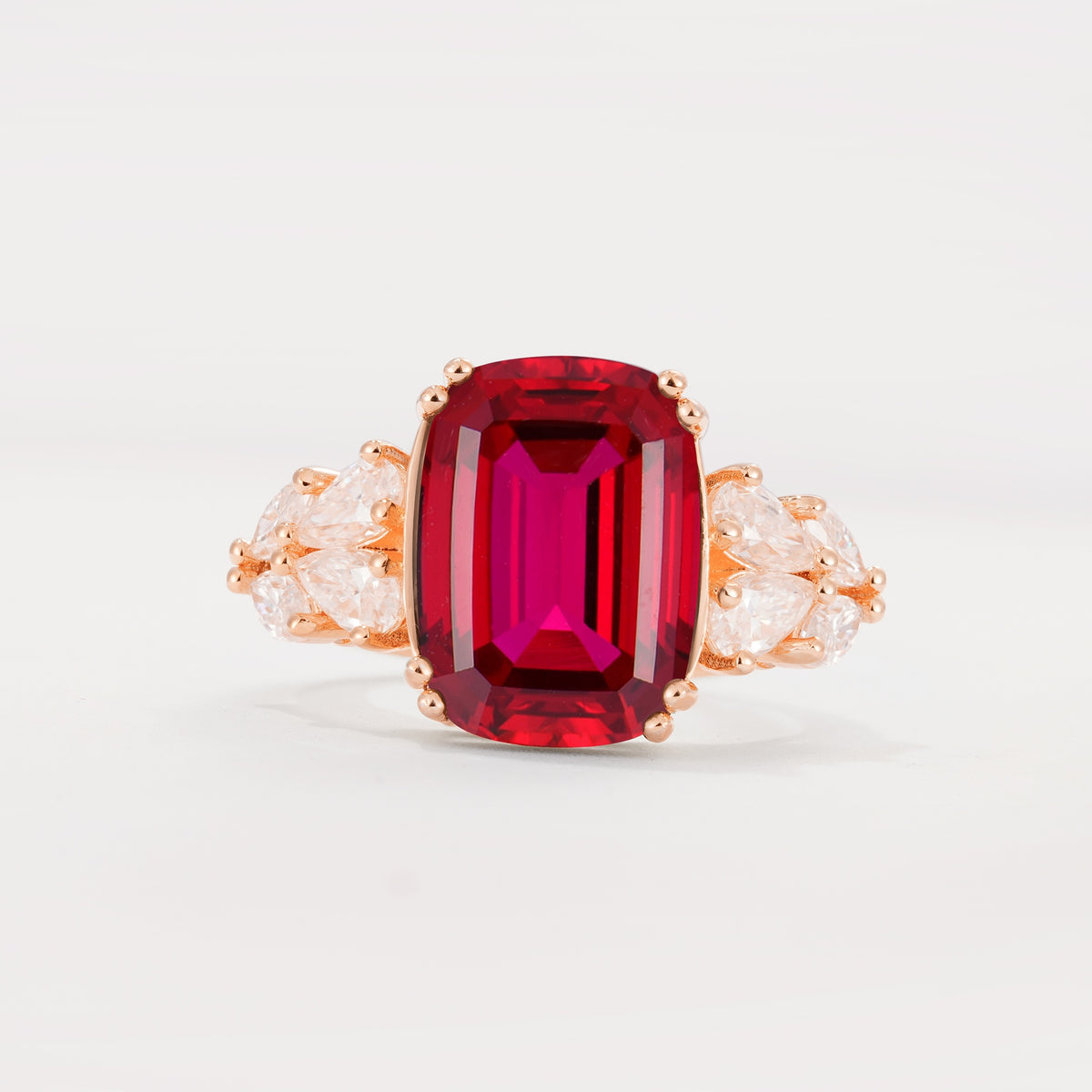 Luxury Emerald Cut Cluster Accent Ruby Engagement Ring - Additional view