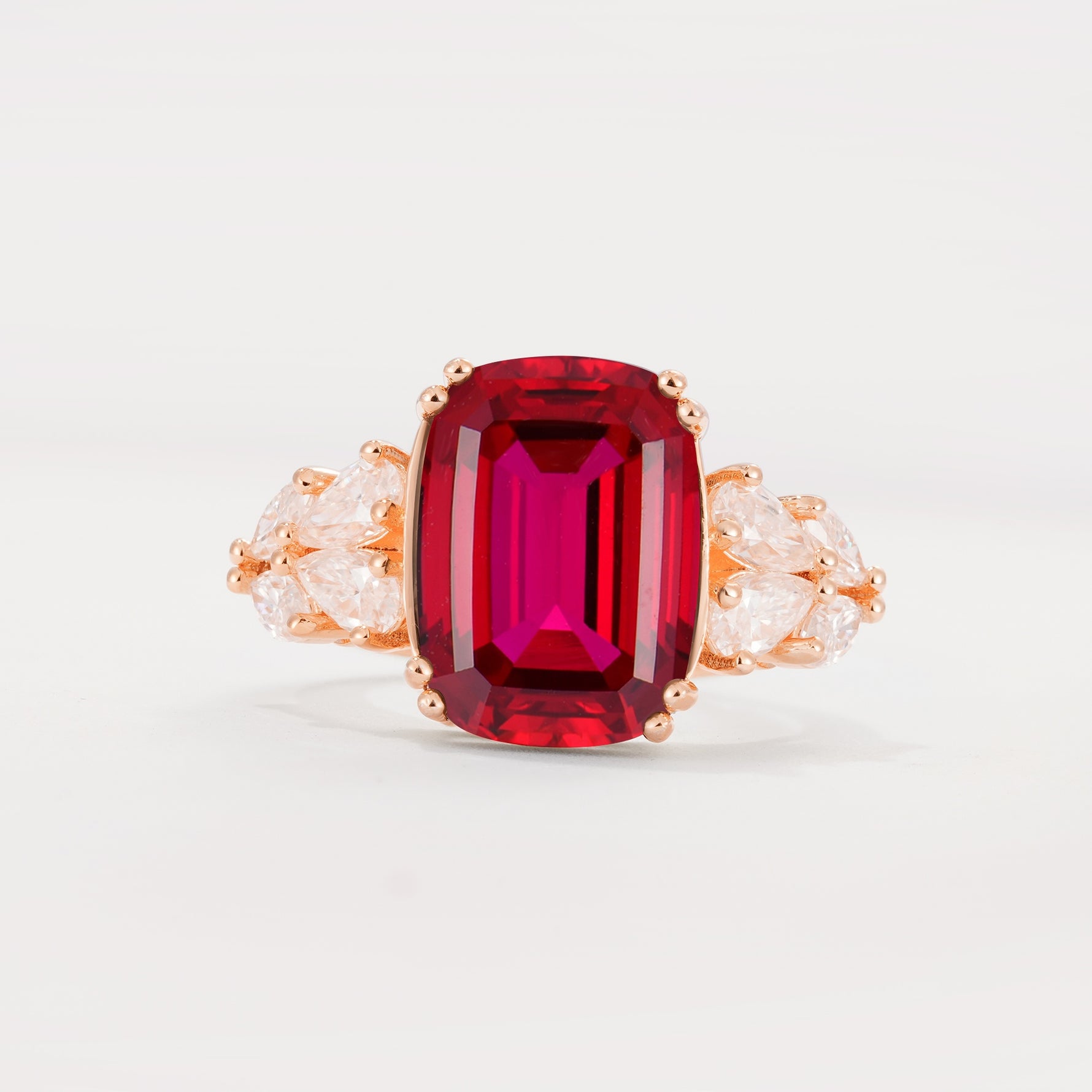 Luxury Emerald Cut Cluster Accent Ruby Engagement Ring - Additional view