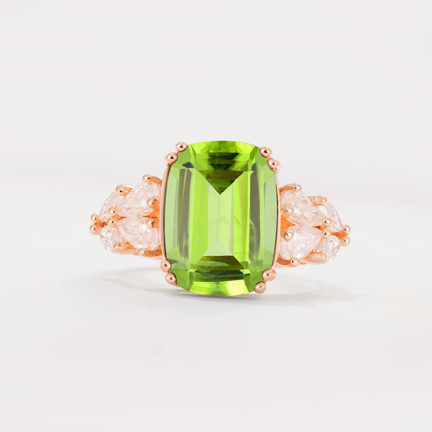 Luxury Emerald Cut Cluster Accent Peridot Engagement Ring - Additional view