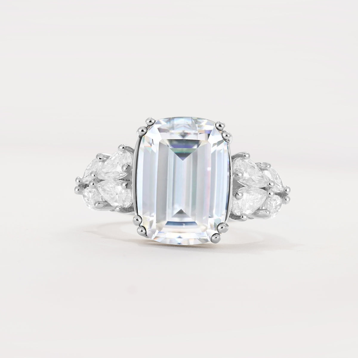 Luxury Emerald Cut Cluster Accent Moissanite Engagement Ring - Additional view