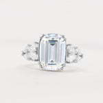 Luxury Emerald Cut Cluster Accent Moissanite Engagement Ring - Additional view