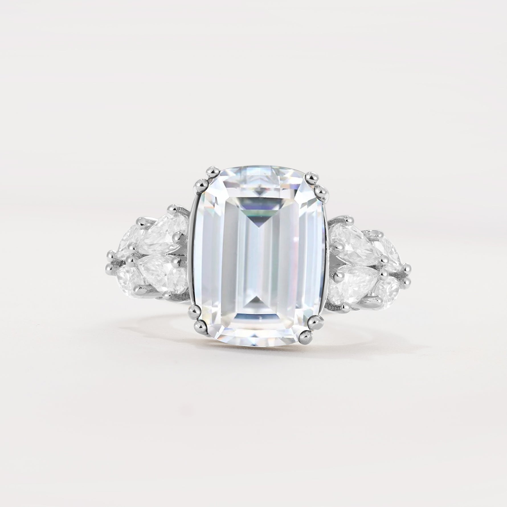 Luxury Emerald Cut Cluster Accent Moissanite Engagement Ring - Additional view