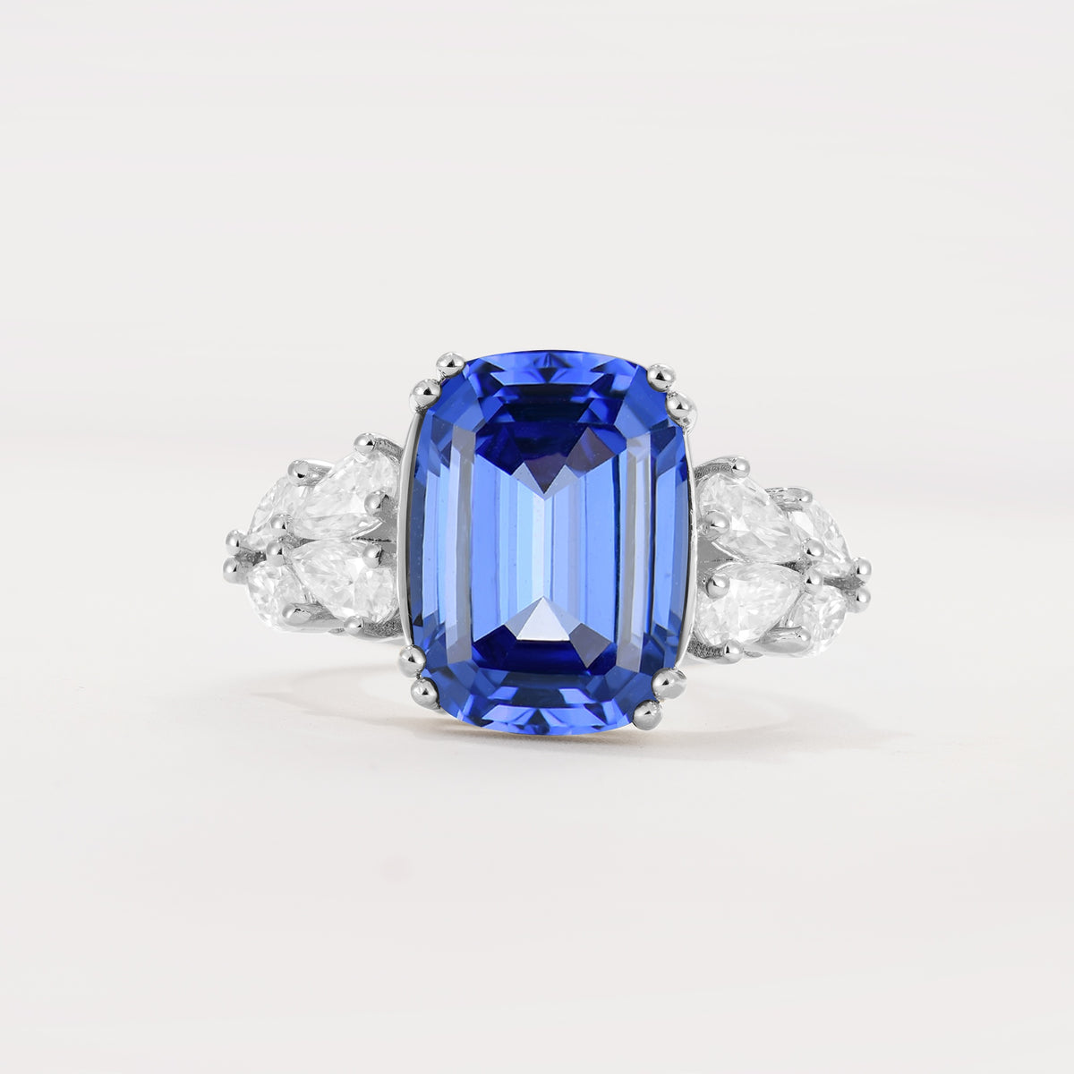 Luxury Emerald Cut Cluster Accent Sapphire Engagement Ring - Additional view