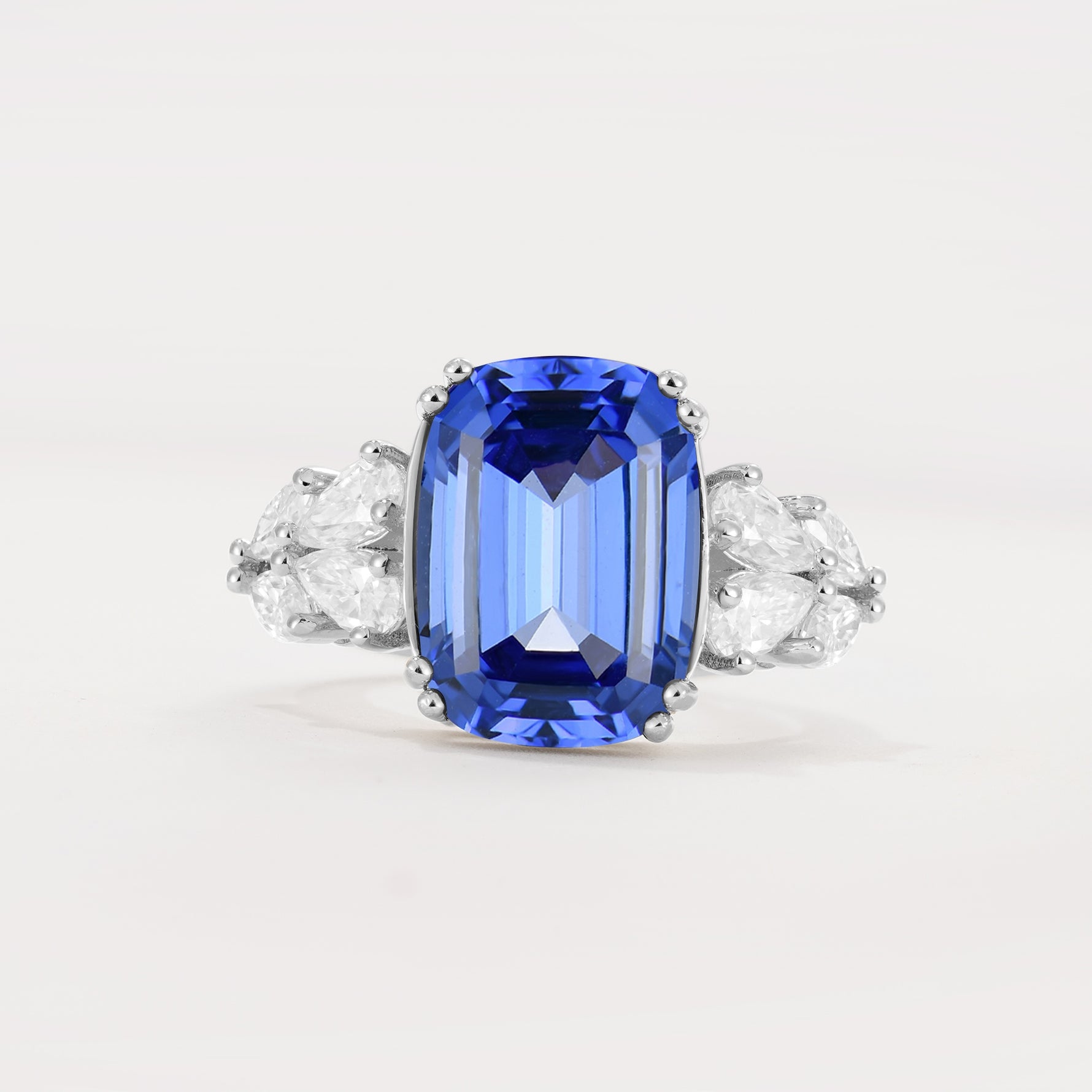 Luxury Emerald Cut Cluster Accent Sapphire Engagement Ring - Additional view