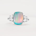 Luxury Emerald Cut Cluster Accent Fire Opal Engagement Ring - Additional view