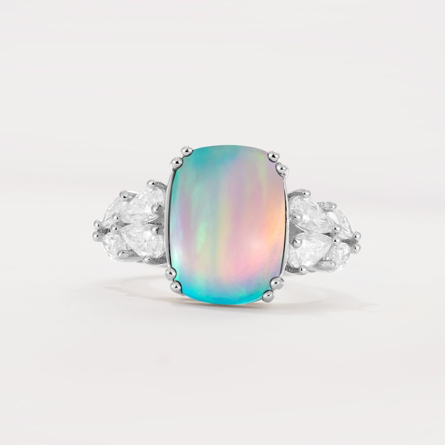 Luxury Emerald Cut Cluster Accent Fire Opal Engagement Ring - Additional view