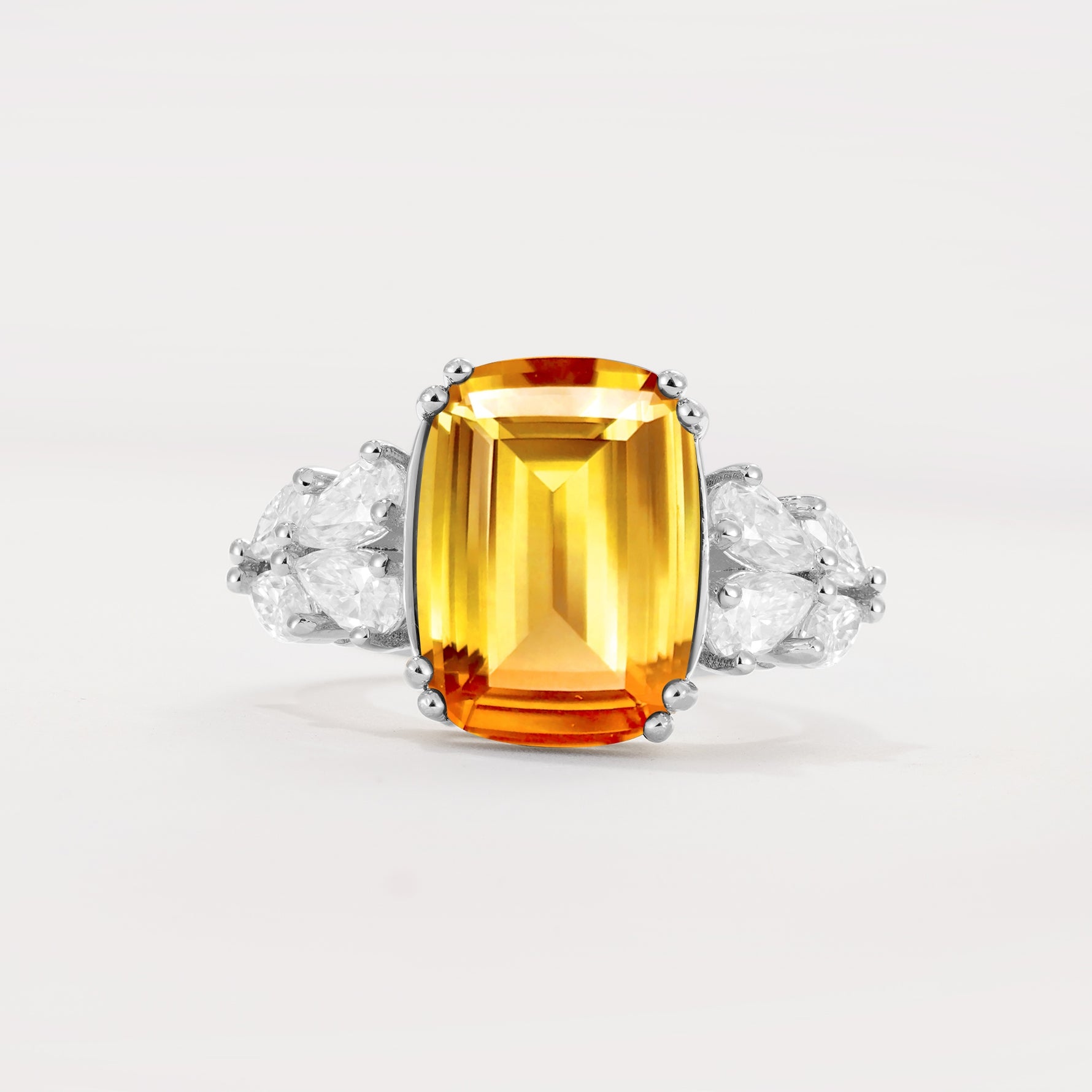 Luxury Emerald Cut Cluster Accent Citrine Engagement Ring - Additional view