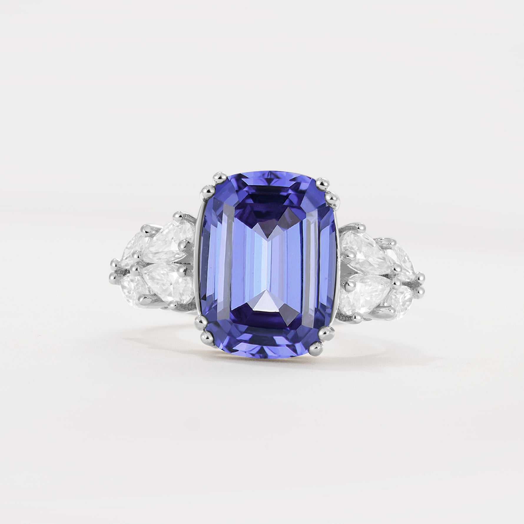 Luxury Emerald Cut Cluster Accent Tanzanite Engagement Ring - Additional view