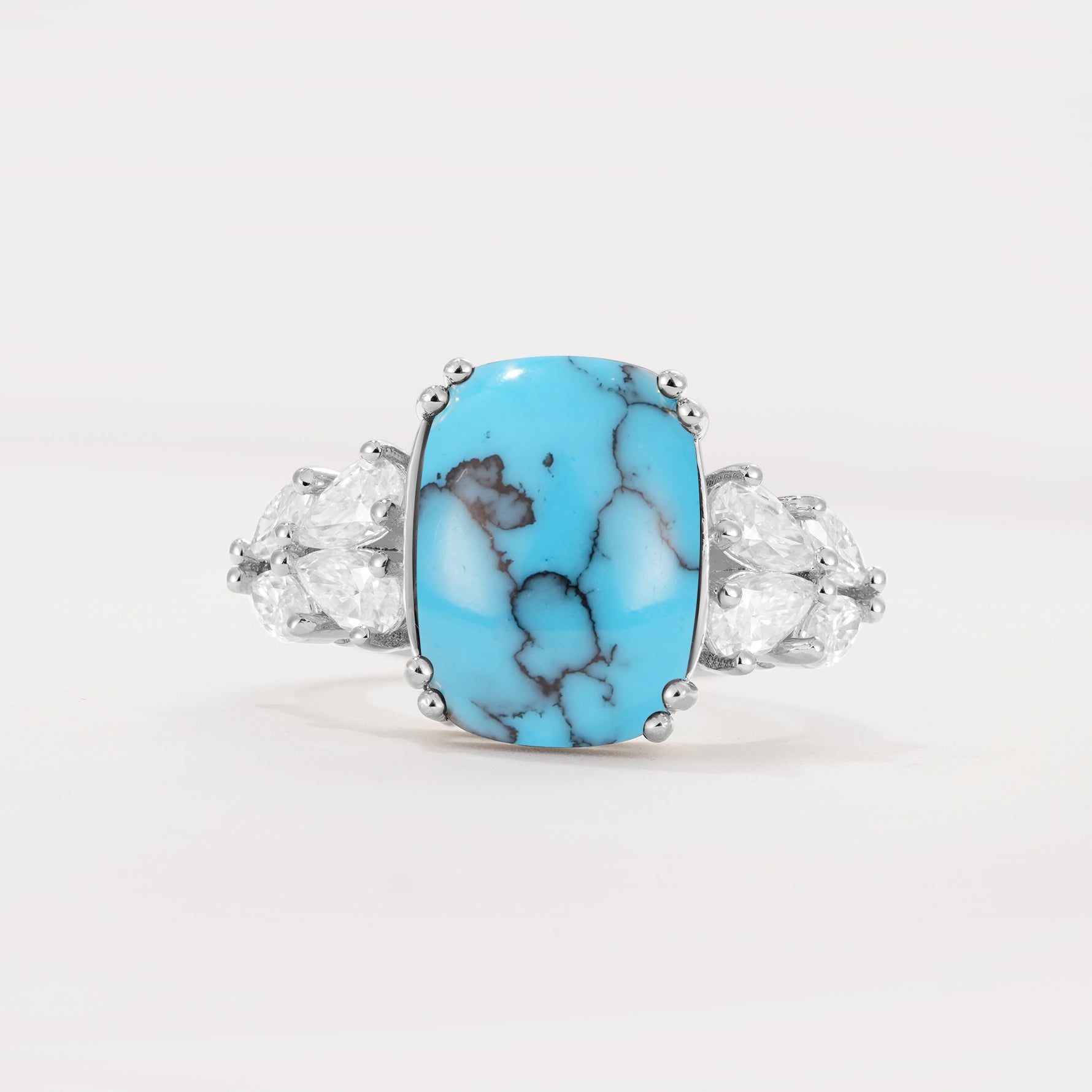 Luxury Emerald Cut Cluster Accent Turquoise Engagement Ring - Additional view