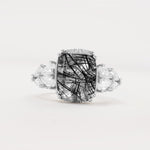 Luxury Emerald Cut Cluster Accent Black Rutilated Quartz Engagement Ring - Additional view