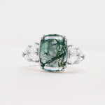 Luxury Emerald Cut Cluster Accent Moss Agate Engagement Ring - Additional view